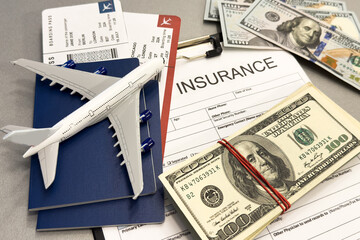 travel agent ticket safe plan trip holiday model insurance money concept air form business security paper transportation concept - stock image