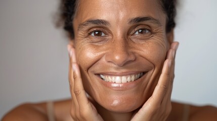 Woman applying skincare products.
