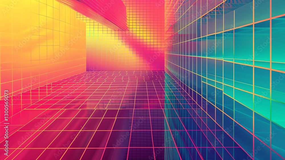 Poster a colorful abstract background with a grid pattern in neon colors.