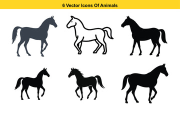 Vector Icons of Horses in Different Styles and Poses