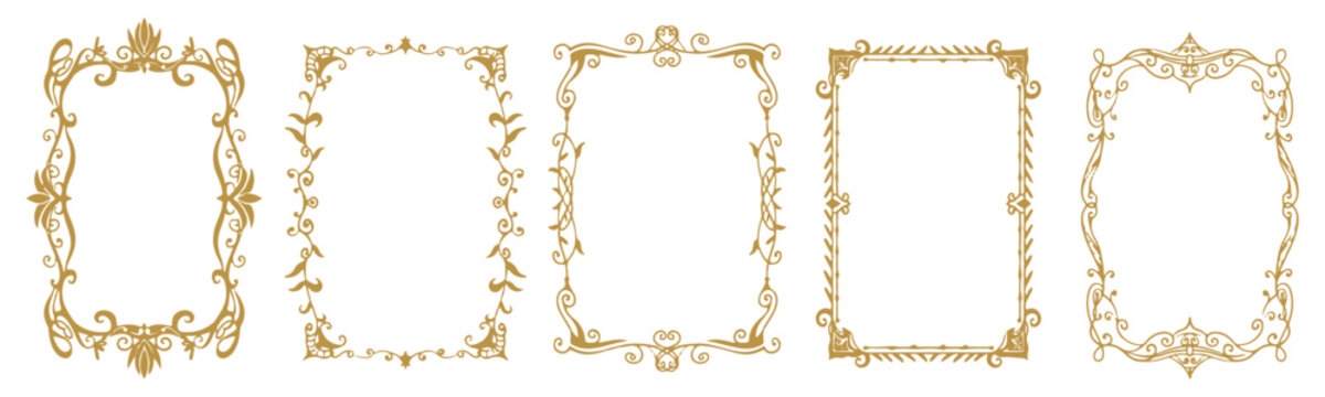 Floral golden vintage and classic frame borderline. Decorative element frame background set of vector