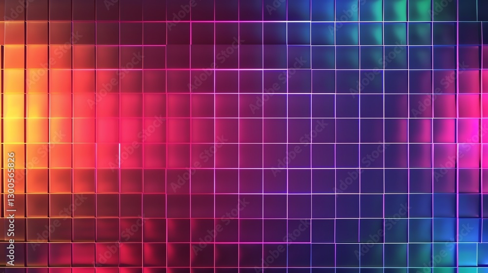 Poster a grid of colorful squares with a glowing effect.