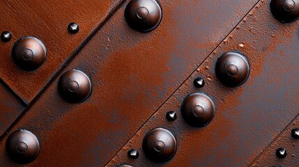 Rusty Metal Plate with Decorative Rivets and Bolts