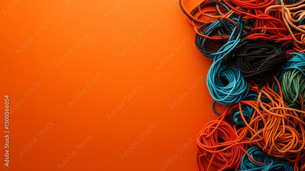 Poster brightly colored cords twist and intertwine on a solid pastel background, creating a playful arrange