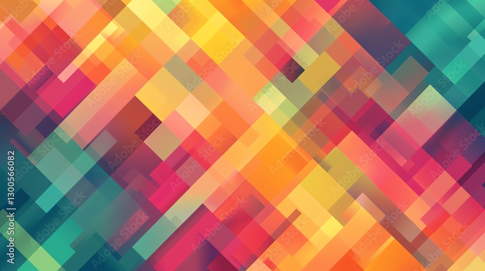 Poster an abstract geometric background with squares and rectangles in various colors.