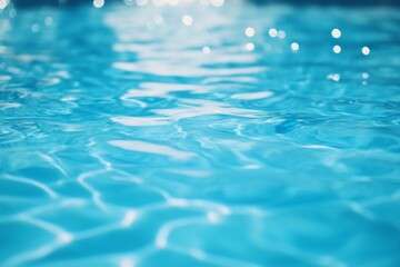 Transparent blue water dances with ripples and glistening bubbles, creating a refreshing atmosphere ideal for skincare or wellness products under sunny vibes