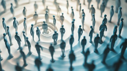 Obraz premium Crowd of Miniature People in Abstract Spiral Arrangement Concept