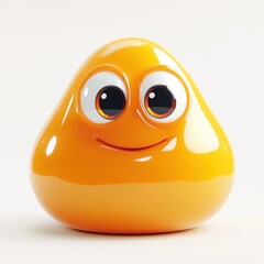 Happy Orange Blob: Friendly animated orange figure with a smile and big round eyes radiating cheerfulness Digital render on backdrop