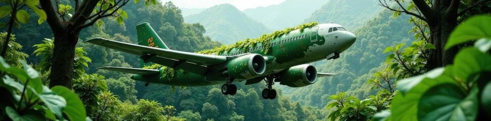 Obraz premium Plane with plantation plants wrapped around it, branches, vines