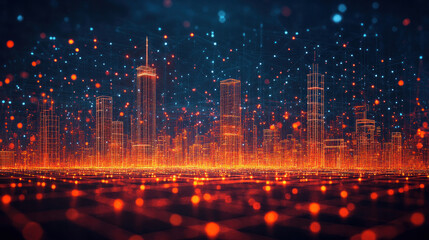 Civil engineering futuristic background with a smart city under construction, advanced architectural designs, digital overlays of structural blueprints