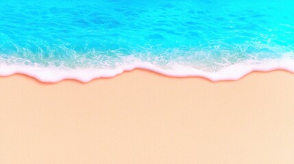 Naklejka premium Serene Beach Scene Sand and Turquoise Water with Foaming Waves Creates a Peaceful Coastal Landscape