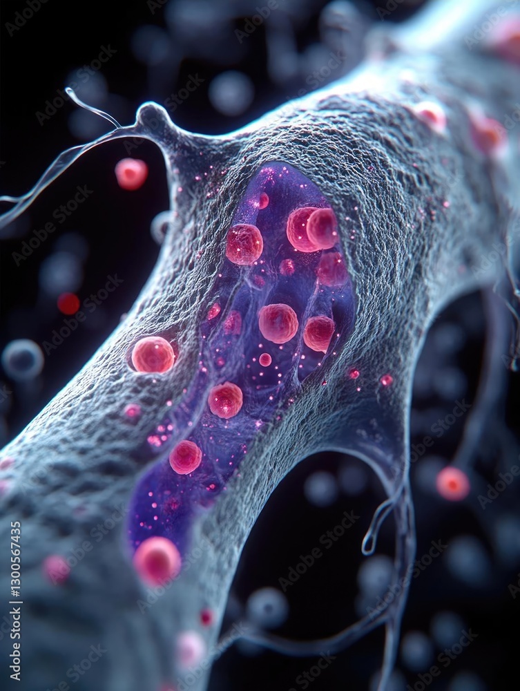 Poster close-up view of a cell structure showcasing vibrant colors and intricate details in a scientific co