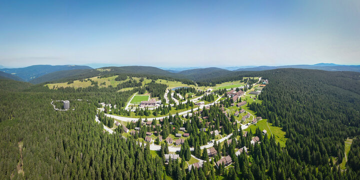 Aerial view of Rogla holiday and sport village at Pohorje mountain near Maribor in Slovenia