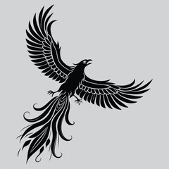 , a phoenix taking flight in flames silhouette vector design art and illustration