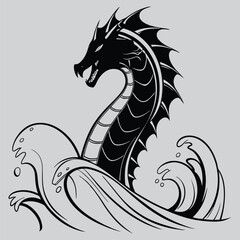 a sea serpent twisting through the waves silhouette vector design art and illustration