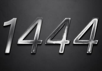 Chrome metal 3D number design of 1444 on grey background.