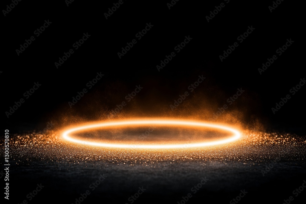 Leinwandbilder Golden glitter forms a perfect circle on a pitch-black surface, with tiny particles shimmering and catching light, creating an elegant and festive atmosphere
