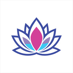 Vibrant neon style vector lotus flower with white background