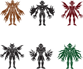 robotic soldiers illustration silhouette black and color bundle