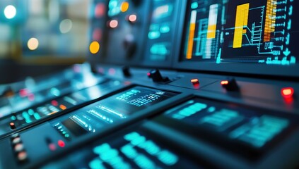 Obraz premium Futuristic Control Panel with Glowing Blue Interface