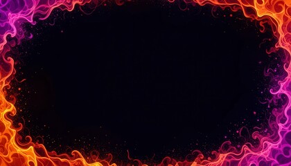 Vibrant Fiery Background with Swirling Flames and Dark Center Space