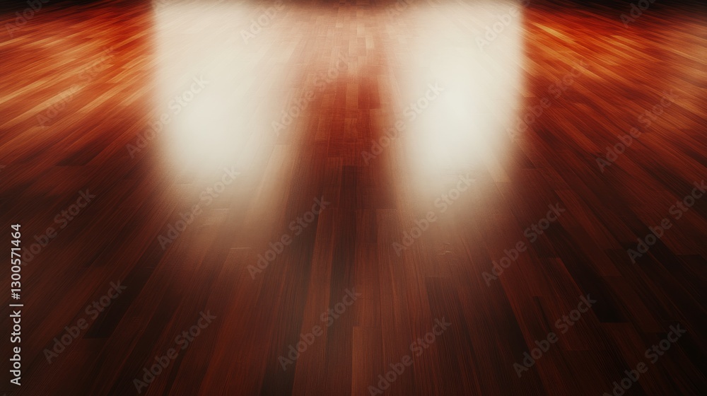 Poster Rich dark wooden parquet floor displays intricate patterns in grain under soft, diffused lighting, creating a warm and inviting atmosphere with empty space available