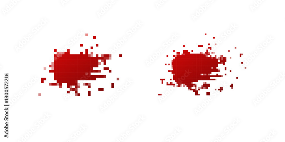 Poster two red paint splatters appear in pixel form, showcasing vibrant color and intricate square patterns