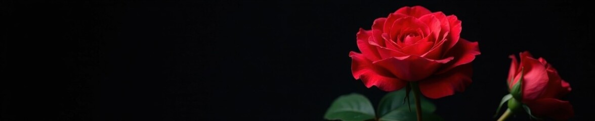 Crimson rose blooms vibrantly against stark black backdrop , texture, photography, mystery