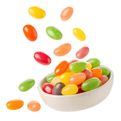 Colorful Jellybeans Falling into a Bowl – Transparent Background

