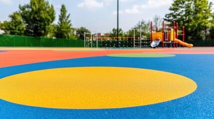 Modern school sports ground design Concept, Vibrant and Interactive Playground Surface with Colorful Sports Areas for Dynamic School Activities