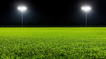 Modern school sports ground design Concept, Energy Efficient Floodlights Illuminating the Green Grass Field at Night for School Sports Activities