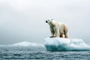 a polar bear standing on a melting iceberg in the arctic ocean, symbolizing the impact of climate change