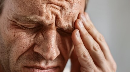 Obraz premium Person holding head with hand.