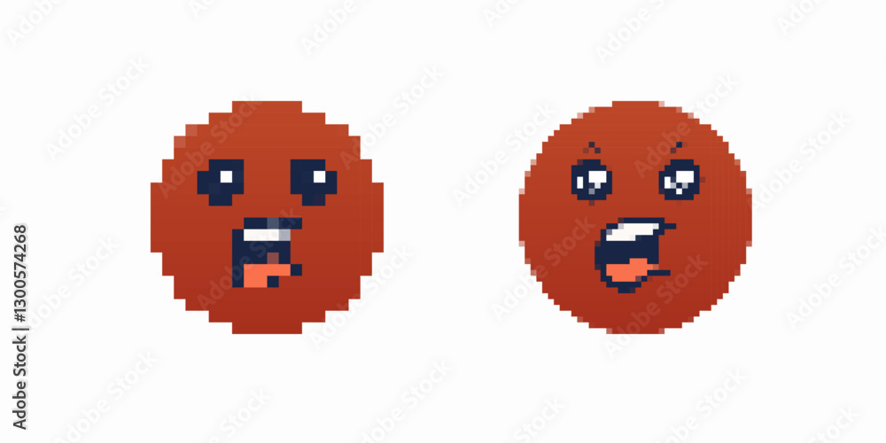 Poster Two red pixel art faces display different emotions with creative use of pixelated expressions.