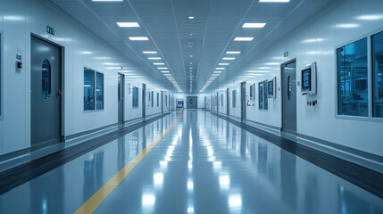 Obraz premium High-security cleanroom facility, AI-driven sterilization procedures, robotic surgical equipment manufacturing, and ultra-modern pharmaceutical development