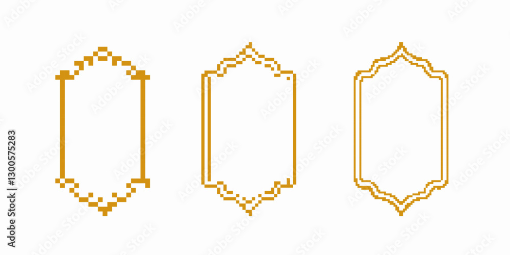 Aufkleber three ornate frames with unique pixel patterns showcase artistic decorative designs in gold color.