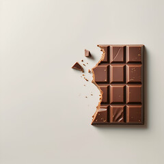 half eat dark chocolate on copy space white background sweet food chocolate recipe, chocolate bar pieces with broken bits on white background, copy space. food wasting concept 