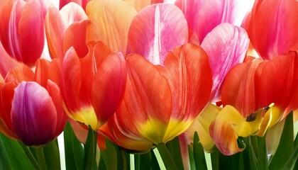 Fototapeta premium red and yellow tulips on white