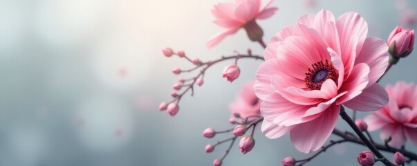 Obraz premium Subtle gray and pink floral abstraction; ethereal romantic backdrop , wedding, soft, blossom