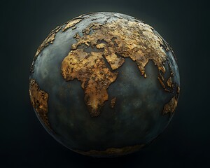 Rusted globe on display against dark background