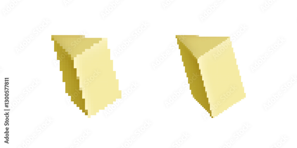 Poster two identical geometric shapes in pixelated design demonstrate a straightforward 3d art style.