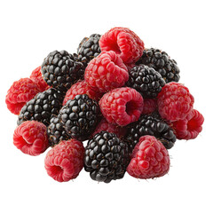 pile of raspberries and blackberries isolated on Cutout background.PNG