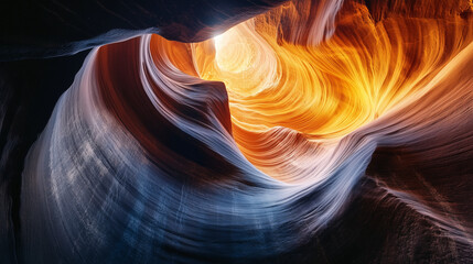 An otherworldly canyon landscape showcasing the mesmerizing patterns of sandstone walls and the swirling play of light within an abstract chasm