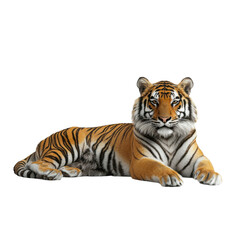 Obraz premium tiger lying down looking at the camera isolated on Cutout background.PNG