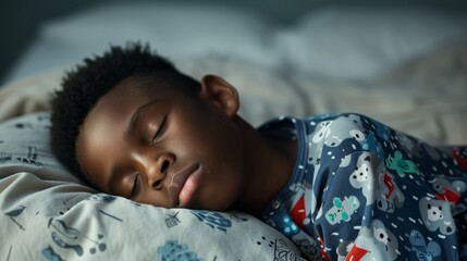 "The image features a child sleeping peacefully."