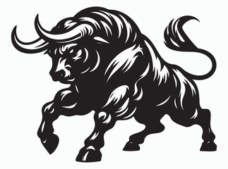 Fototapeta premium Powerful Black Bull Silhouette Charging Forward with Strength and Confidence