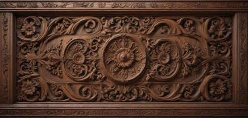 Distressed wooden panel with intricate carvings and worn finish,  distressed,  antique,  rustic
