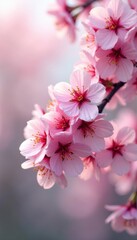 Obraz premium Pink cherry blossom tree in full bloom against a soft, natural background , full bloom, garden, branch