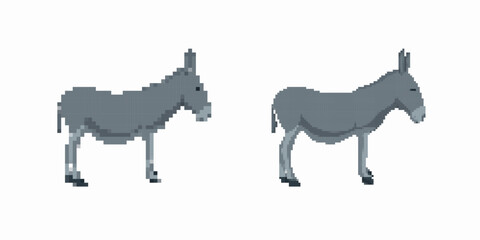 Two pixel art donkeys stand side by side. both are facing right in this simple digital design.