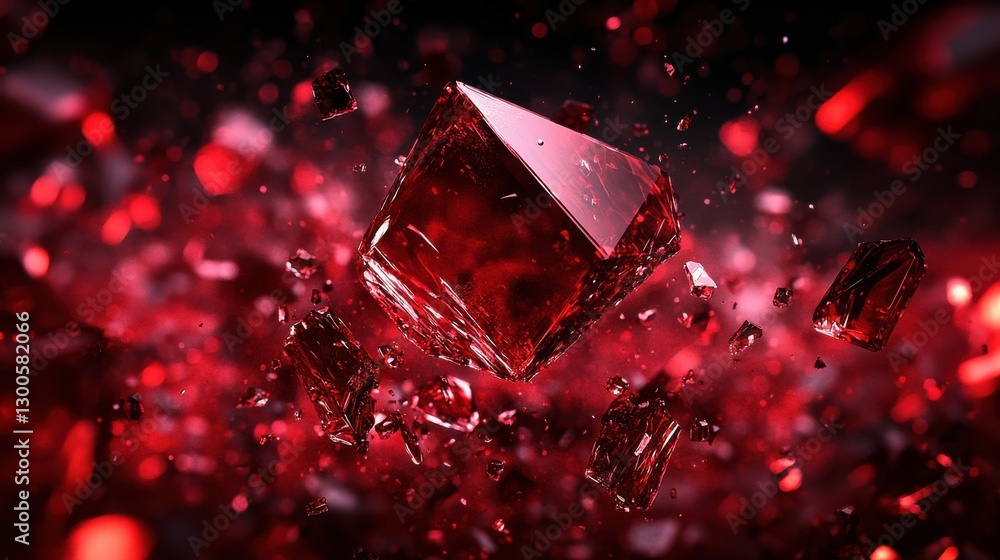 Aufkleber floating shards of broken red glass radiate an ethereal glow against a mysterious black backdrop, cr